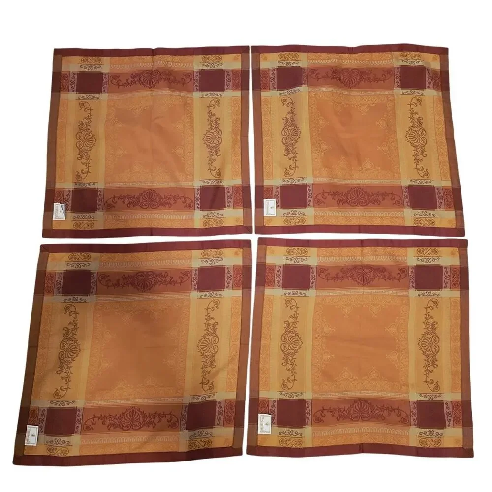 Waterford Hopscotch Tarton Plaid 100% Cotton Yellow Burgundy Napkins Set of 4